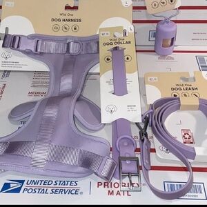 Wild One Dog Harness Collar Leash & Poop Bag Large Purple ALL BRAND-NEW!
